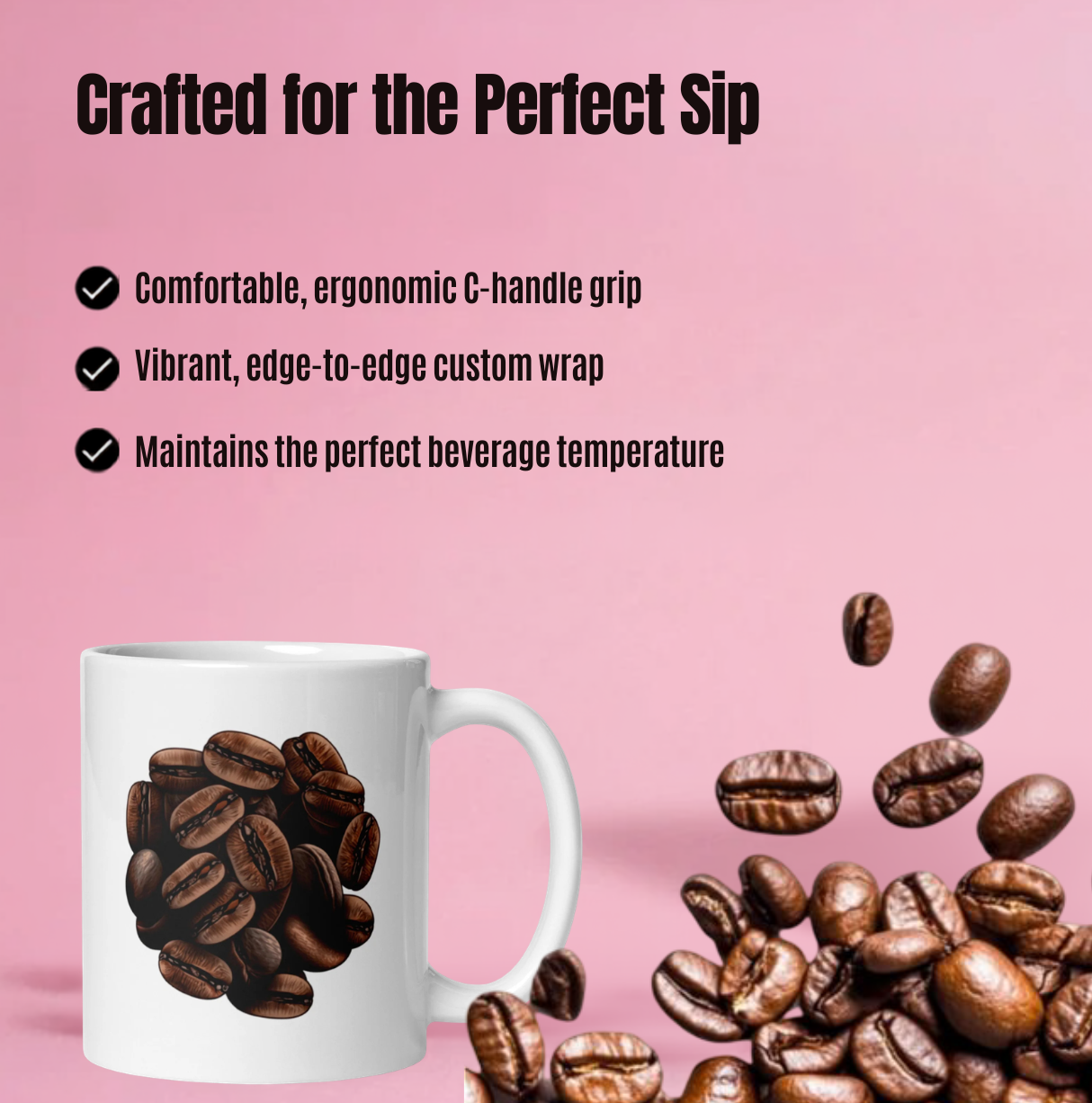 Roasted Coffee Bean Graphic Mug – Minimalist Espresso Cup Ceramic Gift for Baristas