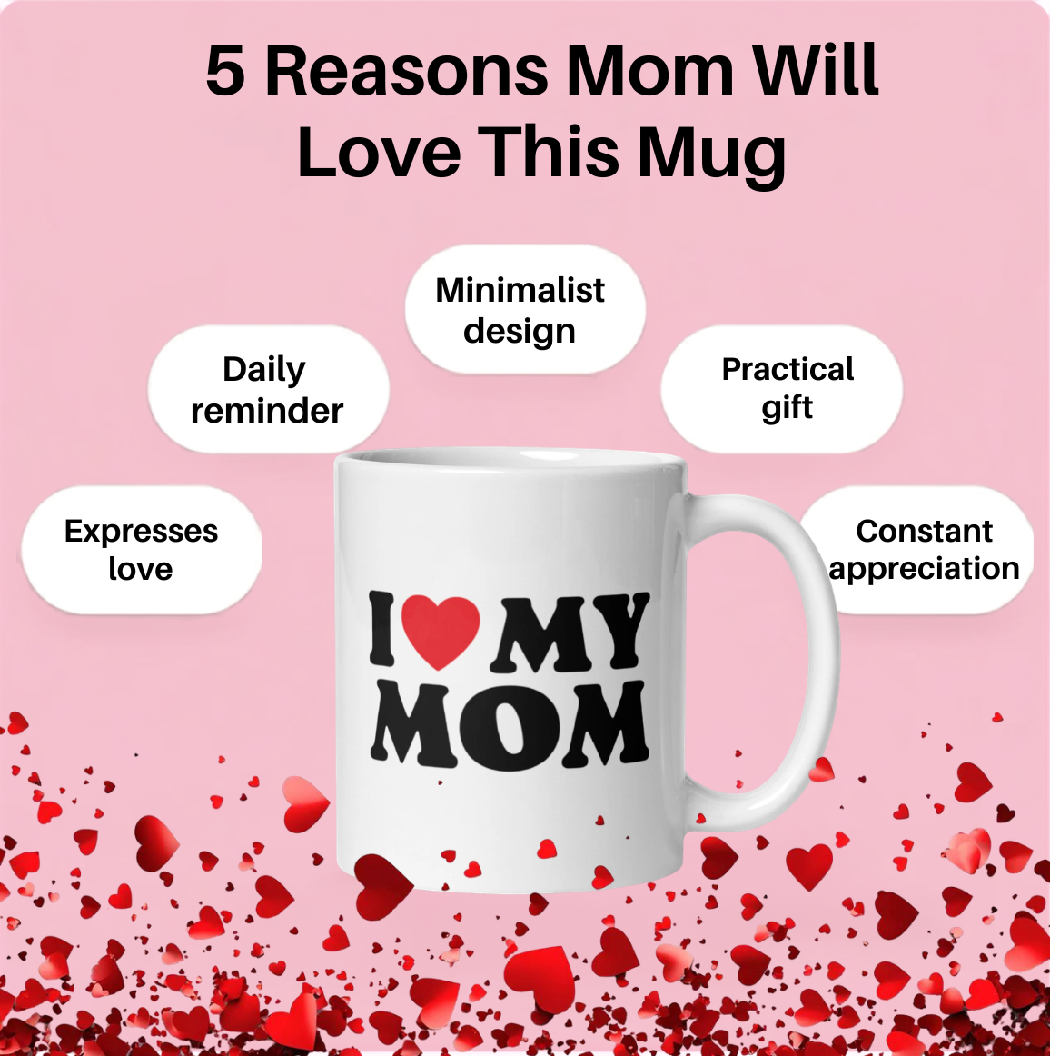 "I Love My Mom" Graphic Coffee Mug – Premium Ceramic Gift for Mothers