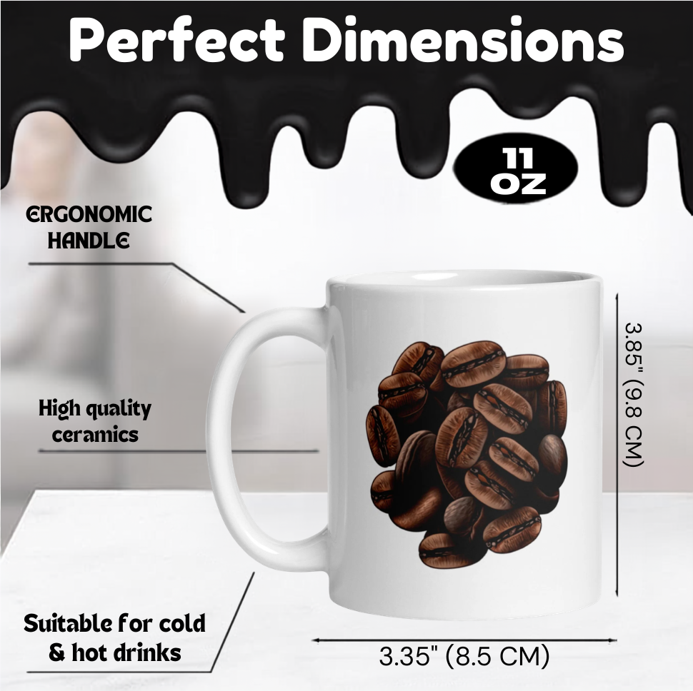 Roasted Coffee Bean Graphic Mug – Minimalist Espresso Cup Ceramic Gift for Baristas