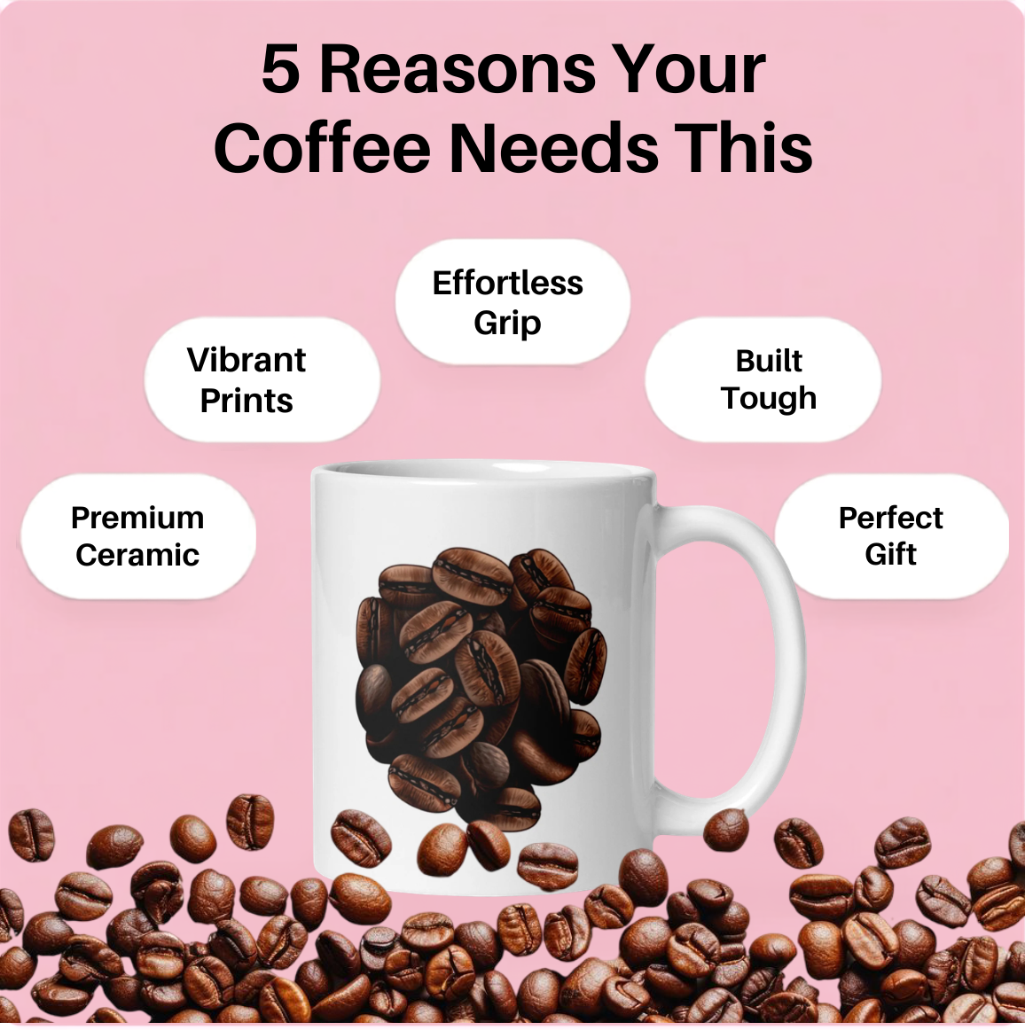 Roasted Coffee Bean Graphic Mug – Minimalist Espresso Cup Ceramic Gift for Baristas
